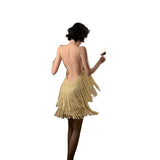 Bonnyshow  Spring and Summer 2025 Retro Sexy Tassel Suspender Halter Dress Skirt Party Style Women's Short Dress