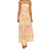 Bonnyshow  Women s Floral Print Maxi Dress Sleeveless V-Neck Empire Waist Summer Dress with Ruffle Hem and Adjustable Straps