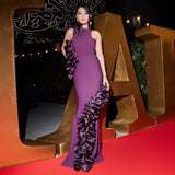 Bonnyshow Dark Purple Stretchy Mermaid Evening Dresses With Ruffles Trimmed Details Elegant Long Formal Party Dress Maxi Gowns To Party