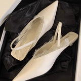 Bonnyshow  Lace Denim Women's Closed Toe Sandals Low-Heeled Shoes With Strap Low-heeled Laces Stiletto  Pointed Clear Fashion Girls