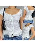 Bonnyshow  Women s Casual Loose Fit Blouse Floral Print V-Neck Short Sleeve Button Front Shirt Fashion Tops Summer Wear