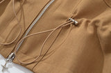 Bonnyshow  Women Batwing Sleeve Waist Cinched Autumn Jacket Front Zipper Lapel Collar Casual Streetwear Coat
