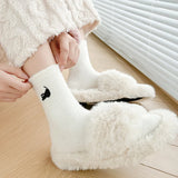 Bonnyshow Cute Cat Plush Socks for Women Warm Thicken Mink Velvet Floor Sock Winter Thermal Snow Home Sleep Socks Hosiery
