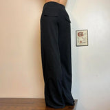 Bonnyshow  Fashion Black V Waistband Woven Pants Women's Low-Waist Casual Loose Trousers Streetwear Wide-legged Pants 2025 Clothes