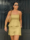 Bonnyshow  Summer Women Pajama Suit Spaghetti Strap Sleepwear Tank Tops Nightwear Sleeveless Nightie Shorts Cotton Nightgown Set