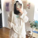 Bonnyshow Hollow Out Detachable Sleeves Knitted Pullover Early Autumn New Print Tops Mujer Y2k Grunge Mid-length Loose Hoodies Sweatshirts