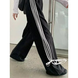 Bonnyshow Black Stripe Sport Sweatpants Women Autumn Oversized Baggy Harajuku Fashion Casual Joggers Pants Streetwear Korean Style