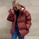 Bonnyshow Winter Thicken Warm Windproof Women's Coat Simple Casual Loose Solid Color Cotton-padded Coats New Fashion Women Outerwears