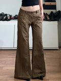 Bonnyshow  Basic Aesthetic Casual Slim Denim Pants Low Waisted Fashion Y2K Jeans Streetwear Button Pockets Cotton Bottoms