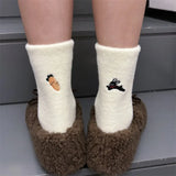 Bonnyshow Cute Cartoon Animals Fluffy Socks Winter Warm Pure Cotton Women Middle Tube Funny Socks  Girl Clothes  Accessories Funny Gift