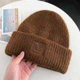 Bonnyshow Unisex Winter Warm Beanie Cap Men Large Head Thicken Woolen Embroidery Letter Skullies Hat Women Outdoor Casual Loose Bonnet