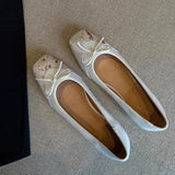 Bonnyshow  French Leopard Print Shallow Mouth Mary Jane Shoes 2025 New Sweet Square Toe Bow 1 Slip-on Flats