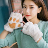 Bonnyshow Lovely Plush Cat Claw Paw Gloves Plush Mittens Warm Soft Plush Short Fingerless Fluffy Bear Gloves Costume Half Finger Gloves