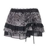 Bonnyshow  Summer Vintage Leopard Print Ruffles Low Waist Mini Skirt Women Lace Skirts Aesthetic Elegant Fashion Lady Party Streetwear