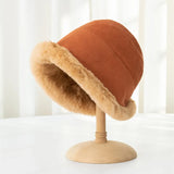 Bonnyshow Lamb Hair Thickened Warm Plush Bucket Hat Fluffy Autumn And Winter Velvet Cap Ear Protection Fisherman Hat Cute Cold Basin Hats