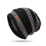 Bonnyshow Korean Stripe Beanie Cap for Women Winter Thick Thread Needle Knitted Hat Vintage Hip Hop Female Slouchy Hats