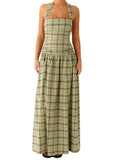 Bonnyshow  Elegant Floral Print Maxi Dress Sleeveless V-Neck Backless Boho Dress for Beach Wedding or Garden Party