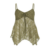 Bonnyshow  Lace Patchwork Lace-up Irregular Camisole Retro Casual Fold Basic Sexy 90s Streetwear Clothings Y2k Summer Outfits