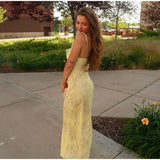 Bonnyshow  Women Sexy Skinny Flower Print Midi Dress Chic Backless Ruffled V Neck Sling Vestidos 2025 Summer Lady Vacation Elegant Sundress