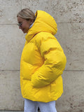 Bonnyshow Winter Thicken Warm Windproof Women's Coat Simple Casual Loose Solid Color Cotton-padded Coats New Fashion Women Outerwears