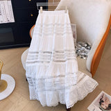 Bonnyshow Embroidery Eyelet Cut-out Maxi Skirt White Cotton Semi Sheer Flowy Long Skirt Women Boho Summer Vacation Fairycore Outfit