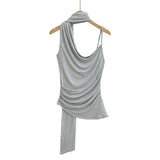 Bonnyshow  5 color 2025 Summer Halter Collar Bandage Camis Women Single Shoulder Irregular Short Tank Tops Backless Sexy Slim Crop Top Tees