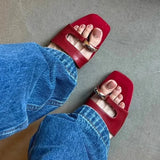 Bonnyshow  Popular Design Women Slippers Casual Non-slip Outside Sandals Low-heels Shoes Metal Buckle Split Toe Beautiful Flats