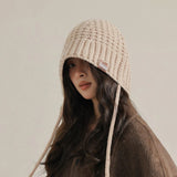 Bonnyshow Winter Wool Bucket Hat for Women Warm Knitted Ear Protection Cap Korean Solid Color Coldproof Crochet Fisherman Hats