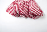 Bonnyshow  Print Red White Checkered Chest Wrap Pleated Fluffy Hem Sleeveless Backless Vacation Versatile Beach Party Trend Tops