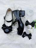 Bonnyshow  Sweet Girl Lolita Original High Heels Round Head Thick Heel Bow Elegant Women's Shoes Kawaii Cute Versatile Lace-up Single Shoes