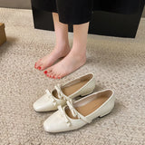 Bonnyshow  Women's Flat Shoes Thick Heeled Square Head Fashion Sweet Single Shoes Bow Elegant Commuter Small Leather Shoes