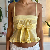 Bonnyshow  Sexy 3d Bow Women's Corset Top Fashion Solid Pleated Backless Female Crop Vest Summer High Street Lady Suspender Tank Blouse