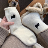 Bonnyshow Cute Cat Plush Socks for Women Warm Thicken Mink Velvet Floor Sock Winter Thermal Snow Home Sleep Socks Hosiery