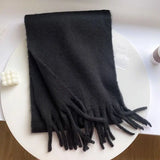 Bonnyshow Winter Warm Thicken Scarf Luxury Cashmere Women's Scarfs Solid Color Minimalism Shawl Long Soft Fluffy Classic Tassel Shawls