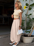 Bonnyshow  Casual Pink Oversized Bloomers Women Elastic Waist Hip Hop Wide Leg Pants Street Balloon Lace Up Jogger 2025 Summer New Casual