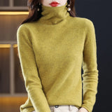 Bonnyshow 100% Pure Wool Women Sweater Autumn Winter Fashion Pile Collar Pullover Cashmere Sweater Casual Long-sleeved Knitted Tops