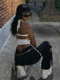 Bonnyshow Y2K Sexy Backless Summer Crop Top Women Hollow Out White Sleeveless Bandage Halter Tank Tops Streetwear Cami 90s