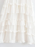 Bonnyshow  BOHO Summer White Black Wood ears Ruffles V neck Sleeveless Dress Women Loose Cascade A-lined Hem Short Dresses Summr Robe
