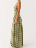 Bonnyshow  Elegant Floral Print Maxi Dress Sleeveless V-Neck Backless Boho Dress for Beach Wedding or Garden Party