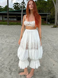 Bonnyshow  Elegant Lace Patchwork Lantern Pants Women Loose High Waist Loose Jogger Trousers Female 2025 Fashion Summer Holiday Bottom