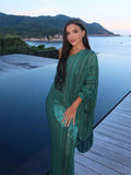 Bonnyshow  Tassel Striped Women's Long Dress Sexy Scarf Collar One Shoulder Full Sleeve Irregular Robes Summer Lady Party Evening Dresses