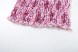 Bonnyshow  See Through Print Folds 2-Piece Set Women Backless Sleeveless Suspenders+Elasticated Waist Skirts Holiday Matching Suit