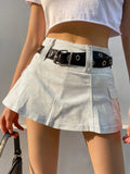 Bonnyshow White A Line Y2K Denim Shorts Skirts Womens Black Side Pocket Casual Cargo Jean Skirt Simple Preppy Golf Tennis Outfits