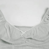 Bonnyshow  Basic V-neck Bow Sleeveless T-shirt Summer Solid Crop Shirring Backless Top Ruffles Chic All-match Slim Outfits