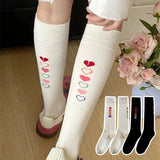 Bonnyshow Y2K Love Heart Stockings for Girls Korean Cotton Knee High Long Sock Women Japanese JK Black White Long Socks