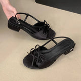 Bonnyshow  Fashion Bowknot Hollow Low Heel Sandals Women Summer Sexy Open Toe Elegant Dress Pumps Luxury Designer Brand Shoes for Ladies