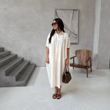 Bonnyshow  Loose Beach Women's Dressess Elegant Laple Short Sleeve Oversize Pockets A-line Female Robes 2025 Summer Fashion Lady Vestidos
