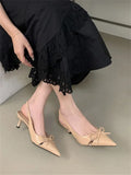 Bonnyshow  High Quality Design Butterfly-knot Women Pumps Pointed Toe Thin Low Heels Wedding Party Mule Shoes