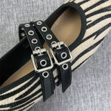 Bonnyshow  Print Heeled Shoes Woman Square Toe Double Buckle Strap Mary Janes Shoes Ladies Elegant Flannel Spring Autumn Pumps