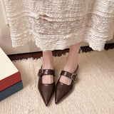 Bonnyshow  New French Style Low Heel Square Mary Jane Shoes Women's Shoes Slippers Retro Fashionable Small Leather Shoes